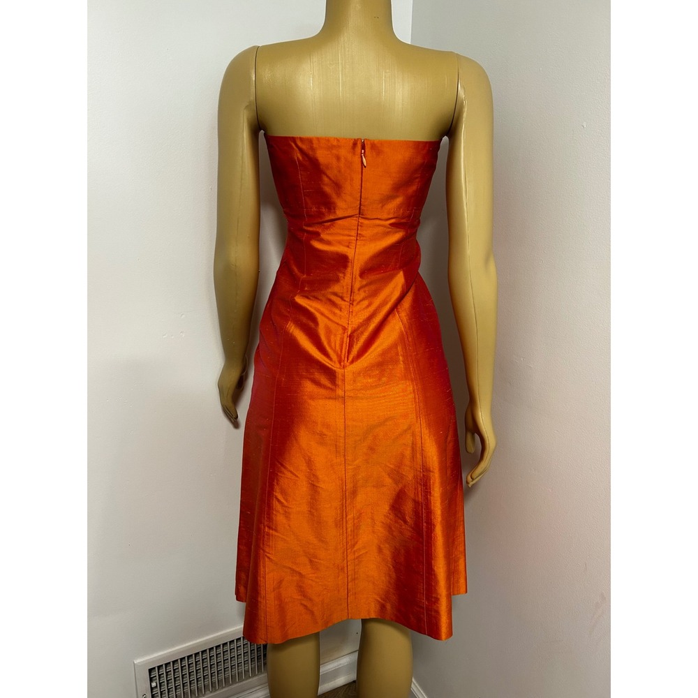 Coren Moore New York Womens Orange 100% Silk Strapless Bow Cocktail Dress Size 4 - Picture 4 of 6